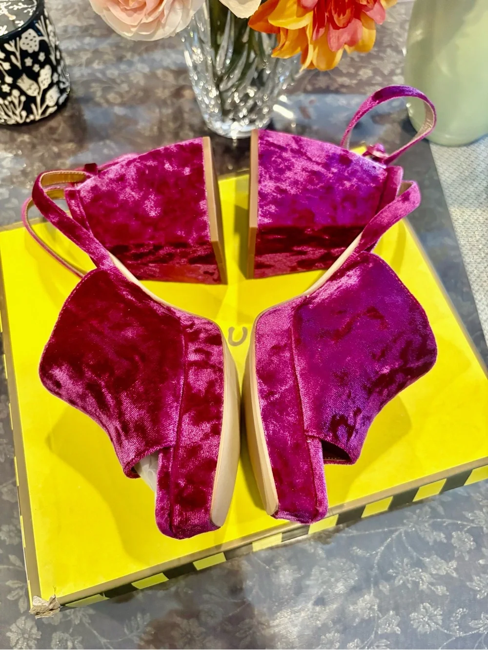 Circus NY Crushed Velvet Platform Wedge Sandals in Magenta 8
